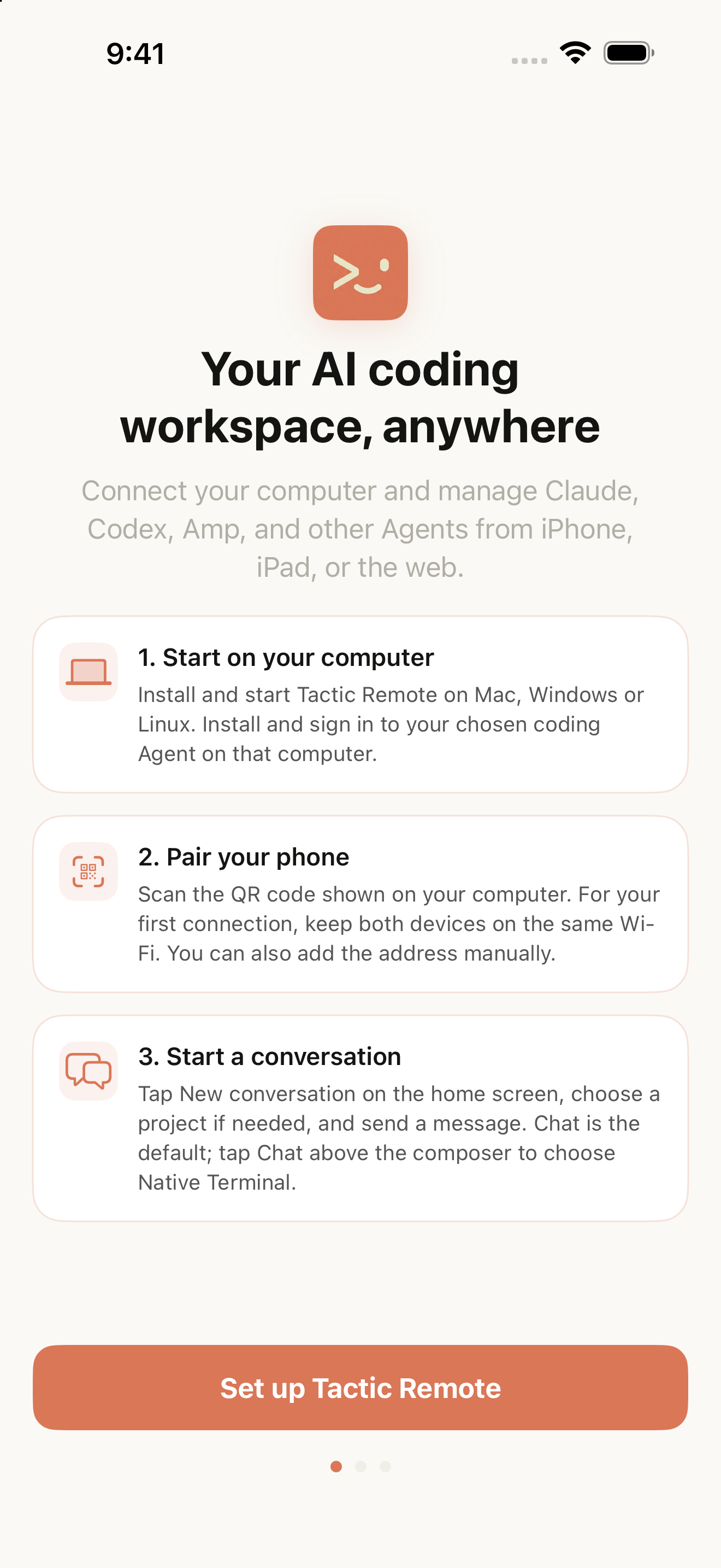 Tactic Remote first-time setup in English